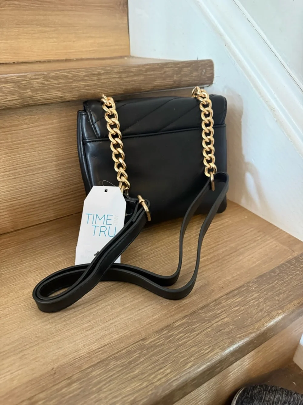 Brand new time and tru Black Quilted Crossbody Bag with Gold Hardware. - Picture 2 of 2